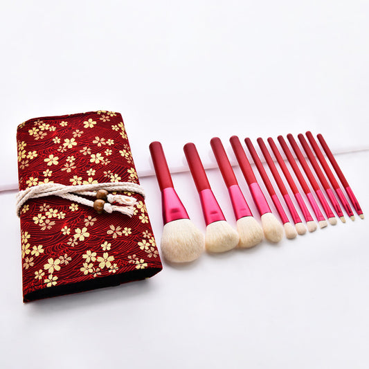 Ruby Radiance: 12-piece red makeup brush set for a glamorous look