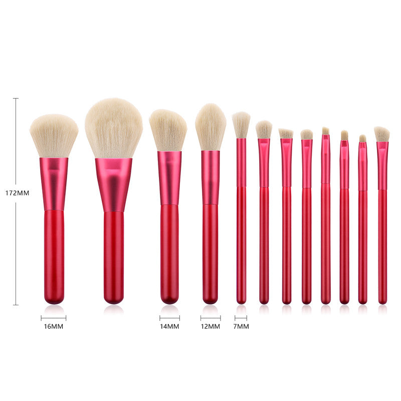 Ruby Radiance: 12-piece red makeup brush set for a glamorous look