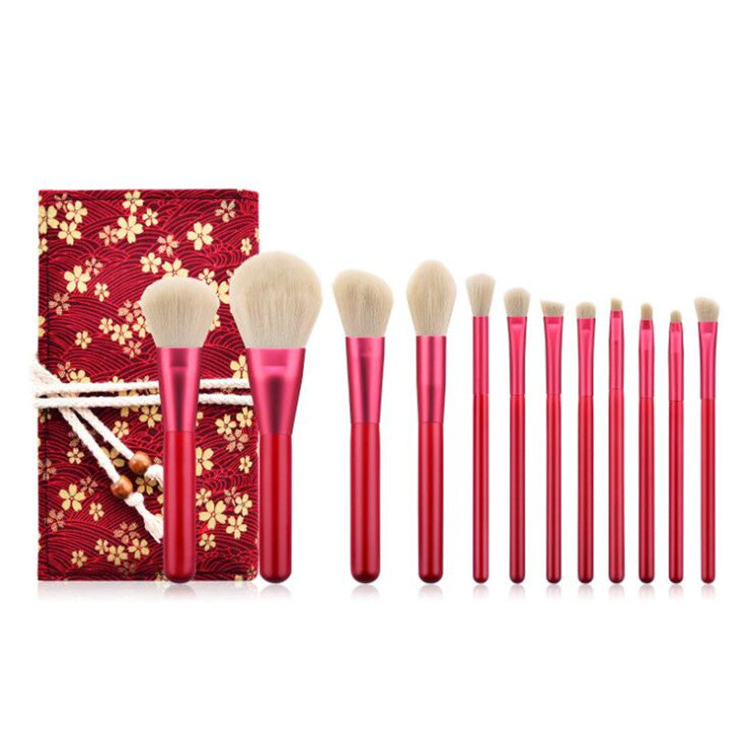 Ruby Radiance: 12-piece red makeup brush set for a glamorous look